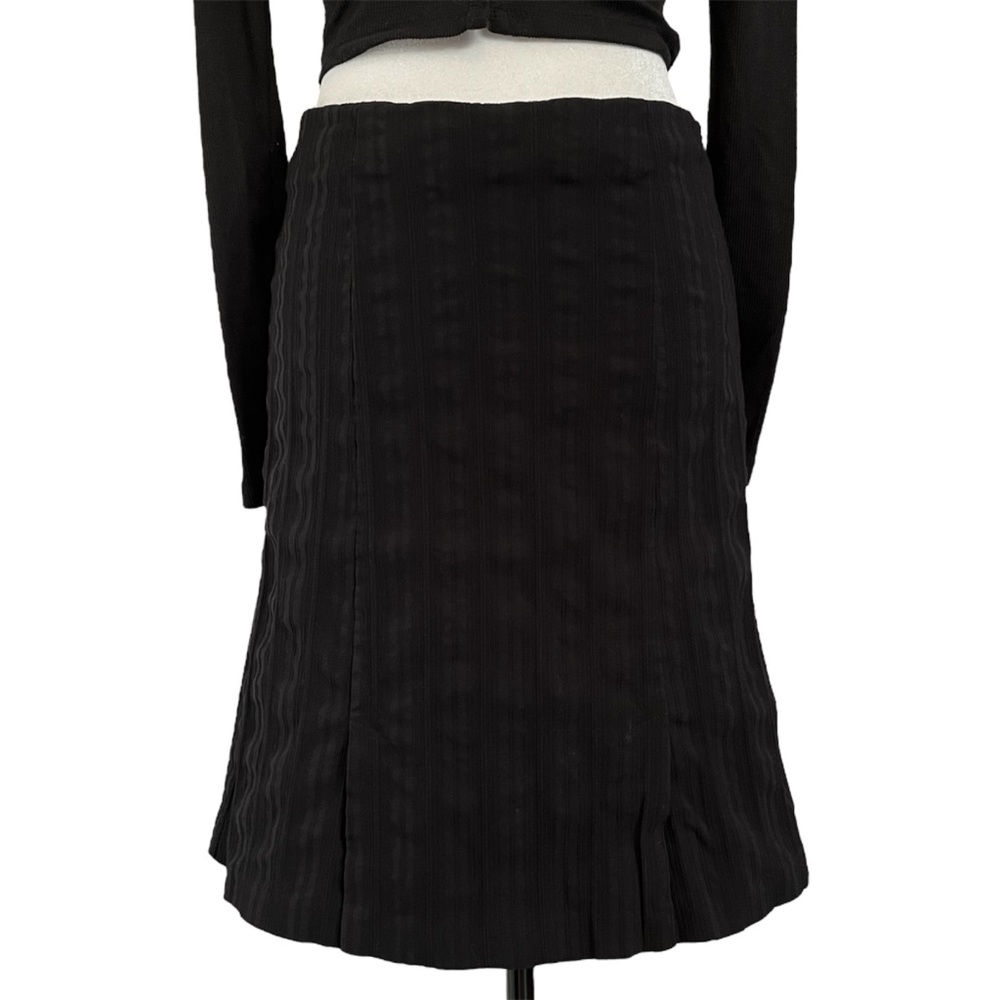 Vintage black textured striped midi skirt with slits